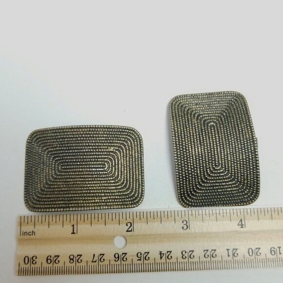 Vintage Retro Shoe Dress Clips, Rectangle Design Bronze Color 80s Estate - Picture 4 of 5